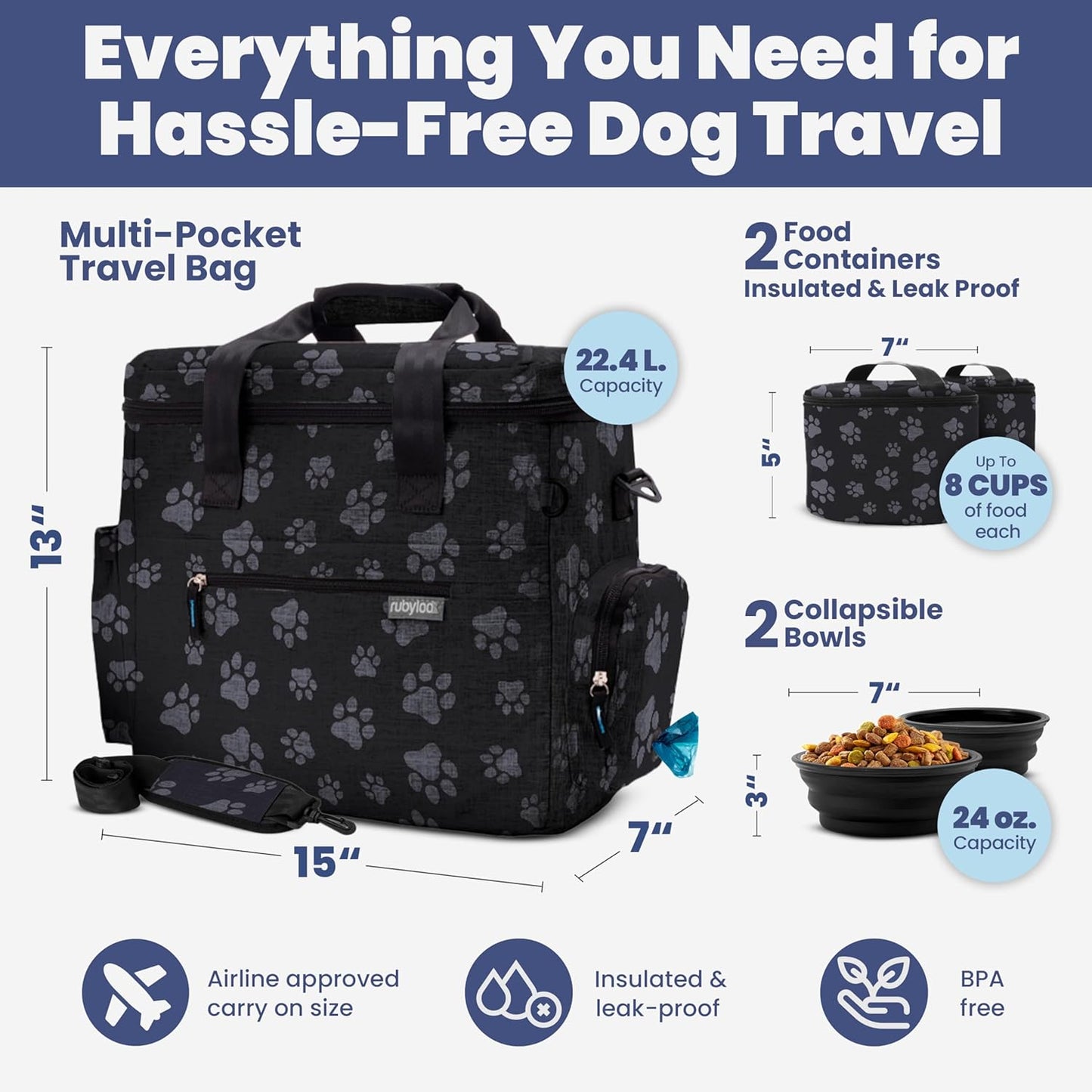 The Original Doggy Bag™ Travel Set- Paw Print