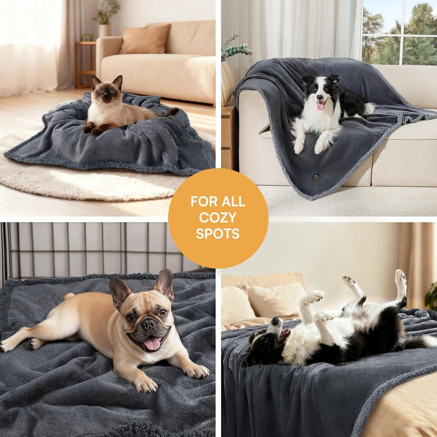 Waterproof Sherpa Pet Blanket Dark Gray Small（40" X 28"）