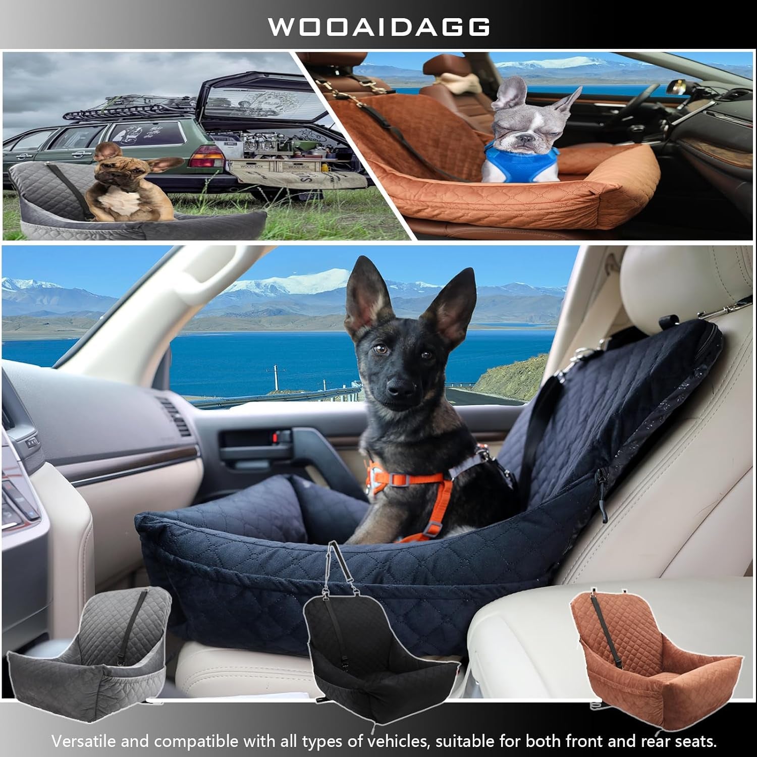 Dog Car Seat for Small Dogs up to 25 Lbs (Black)