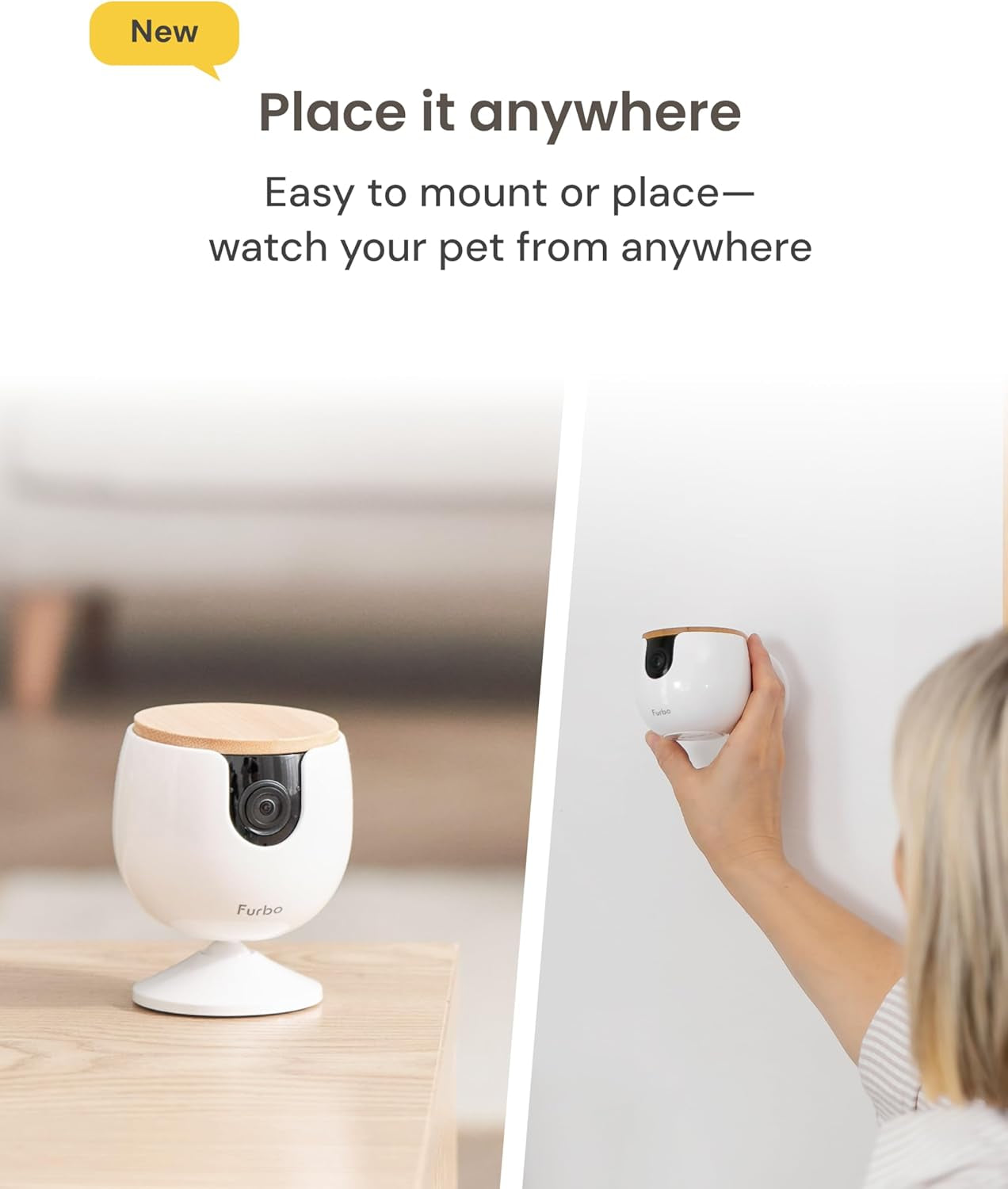 Mini Pet Camera: Basic See & Talk Features, No AI Alerts, No Subscription Required, Pet Security Cam W/Barking/Meowing Alerts, 130° Wide Angle View, 2-Way Audio, Smart Home Monitoring