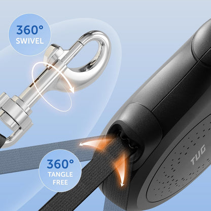 Quest Retractable Dog Leash – 16 ft, Tangle-Free (Medium, Black)