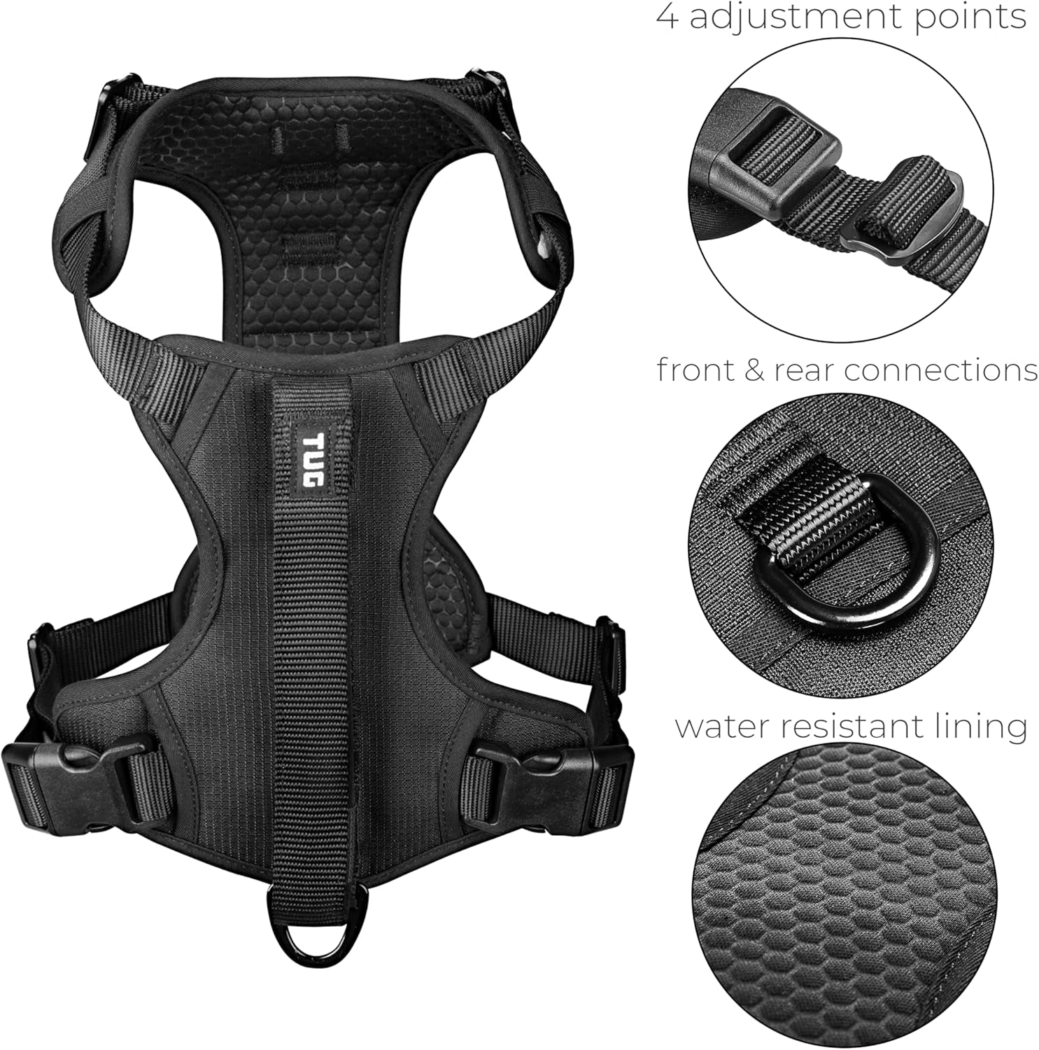Grab Dog Harness | Integrated Traffic Leash Magnetically Attached for Quick Control (Small/Black)