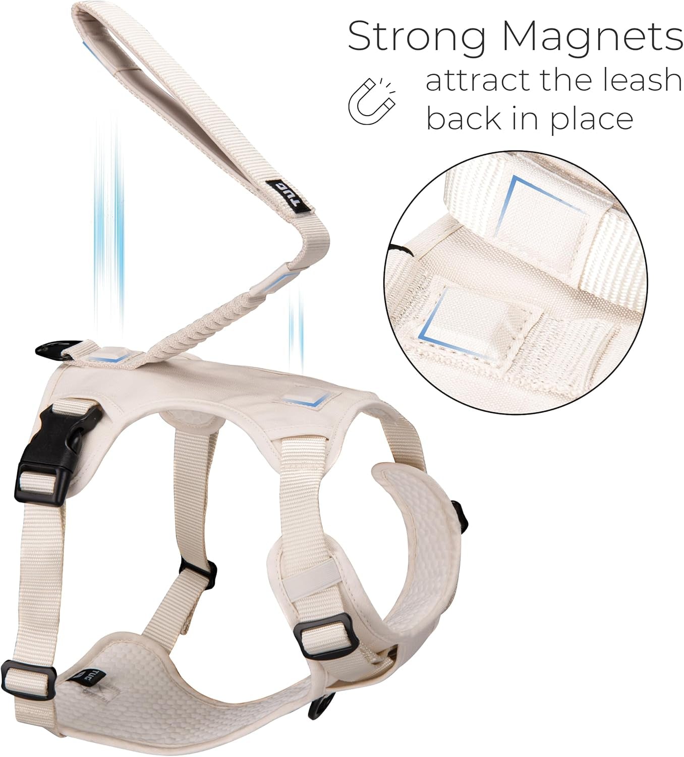 Grab Dog Harness | Integrated Traffic Leash Magnetically Attached for Quick Control (Medium/Cream)